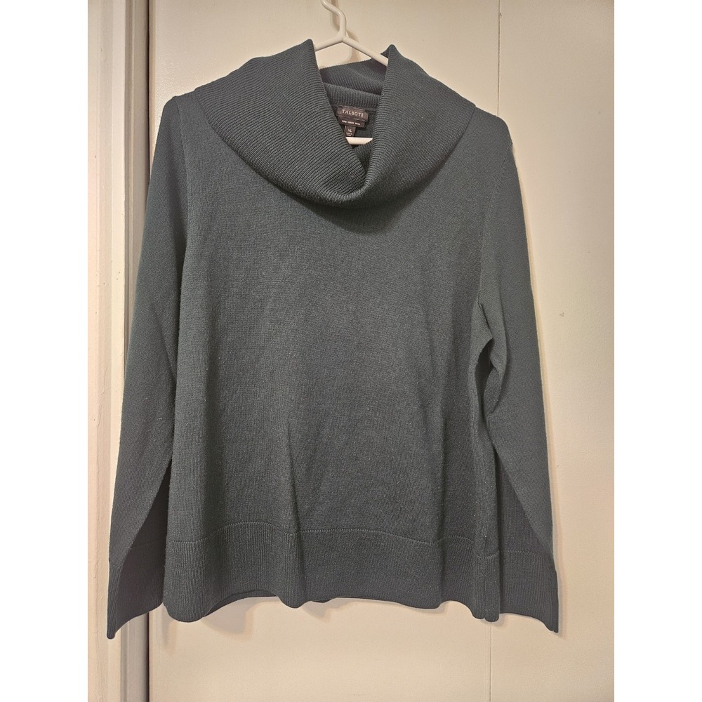 Talbots Dark Green Cowl-neck Sweater Long Sleeves Draped collar. Size XL